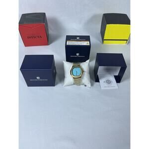 Montres Prestige Gold Stainless Steel Quartz Blue Dial Water-Resistant Watch